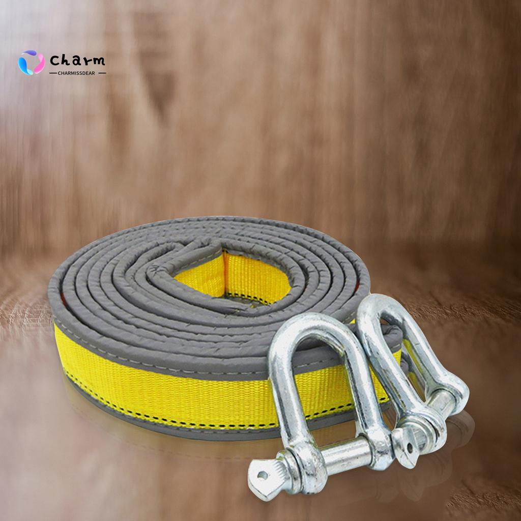 [CHS] COD 3Pcs/Set 4m Tow Strap with U-shaped Hooks Reflective Design Yellow Multifunctional Car Haul Rope for Outdoor