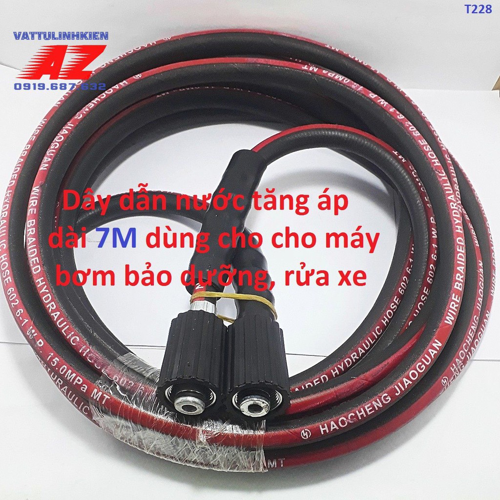 Cuộn ống dẫn nước tăng áp đầu ren D21 dùng cho cho máy bơm bảo dưỡng, rửa xe dài 7M