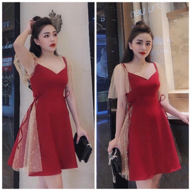 [GIÁ SỈ] [Hình thật] Đầm dự tiệc xoè lưới nhũ đính hạt nơ eo | BigBuy360 - bigbuy360.vn