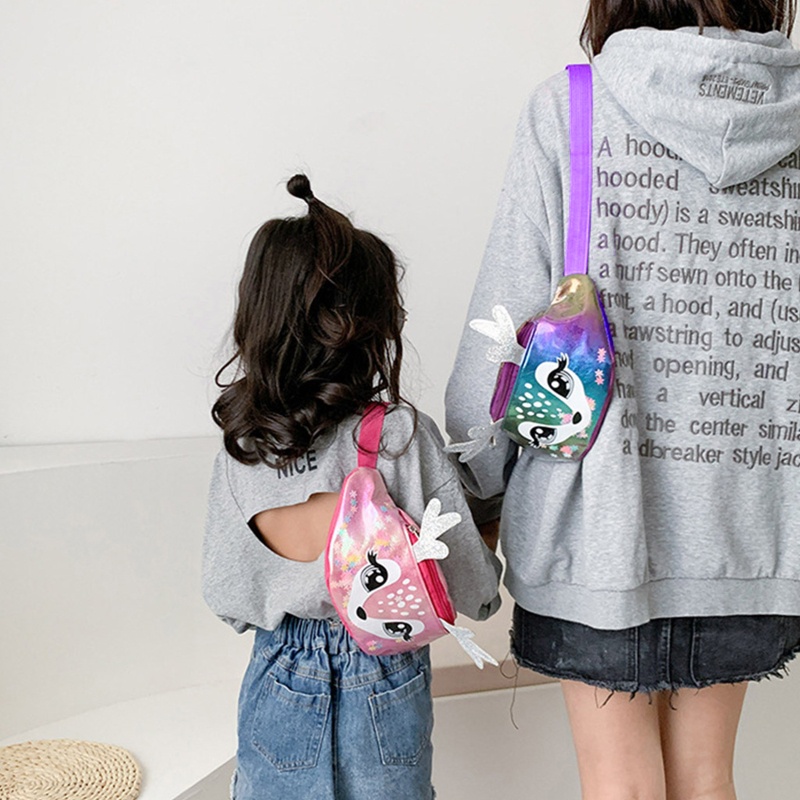 Túi Đeo Chéo Ngực / Hông In Họa Tiết Nai Phong Cách Thể Thao Nhỏ Gọn Cho Bé