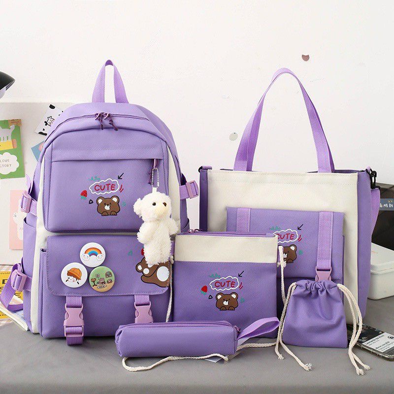 Balo combo 4 món-set balo đi học học sinh sinh viên laptop Ulzzang cute nữ gấu cute