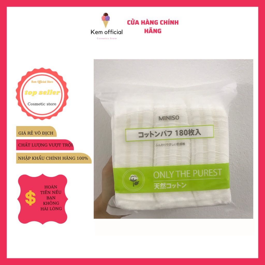 Bông Tẩy Trang Miniso Cotton pad, 180 Miếng Nhật Bản, Mềm Mịn, Dễ Chịu, Thấm Hút Tốt