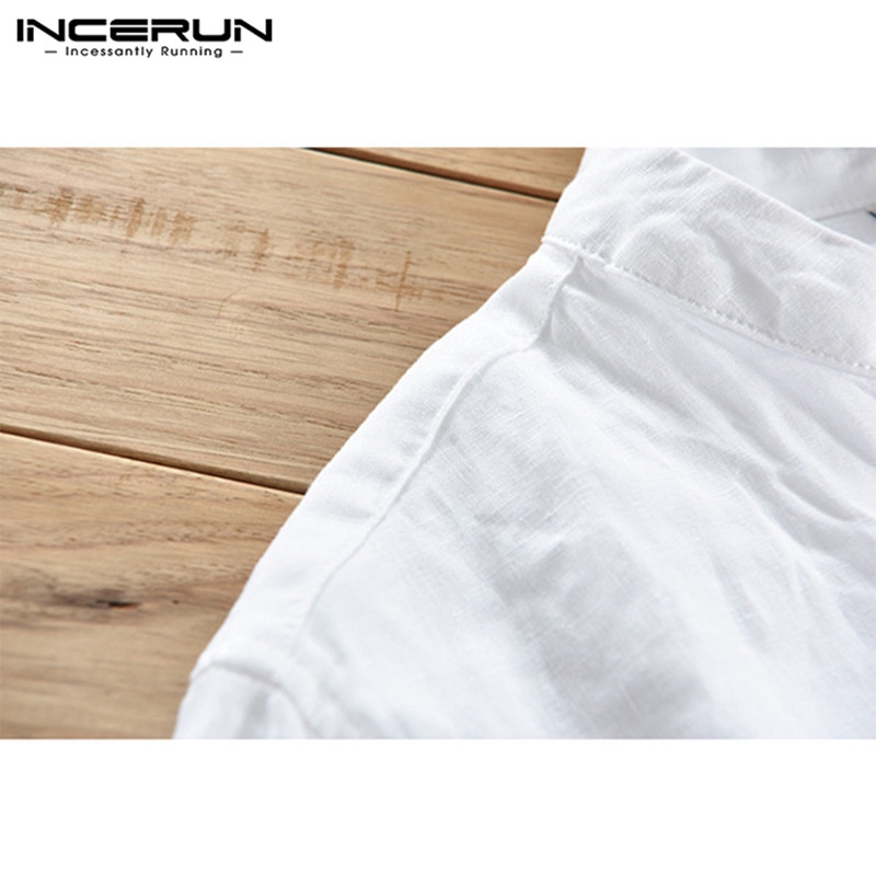 INCERUN Men Slim Fit Cotton Linen Plain V Neck Short Sleeve Shirt | BigBuy360 - bigbuy360.vn
