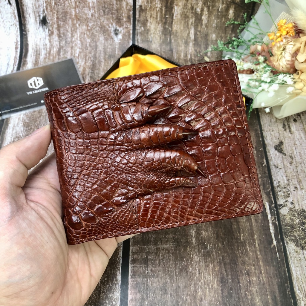 Ví Da Tay Cá Sấu 2 Mặt, Bóp Nam Da Cá Sấu Thật Màu Nâu Đỏ, Da Cá Sấu Đúng Tuổi Siêu Mềm, Kiểu Dáng Ngang, BH 24 tháng