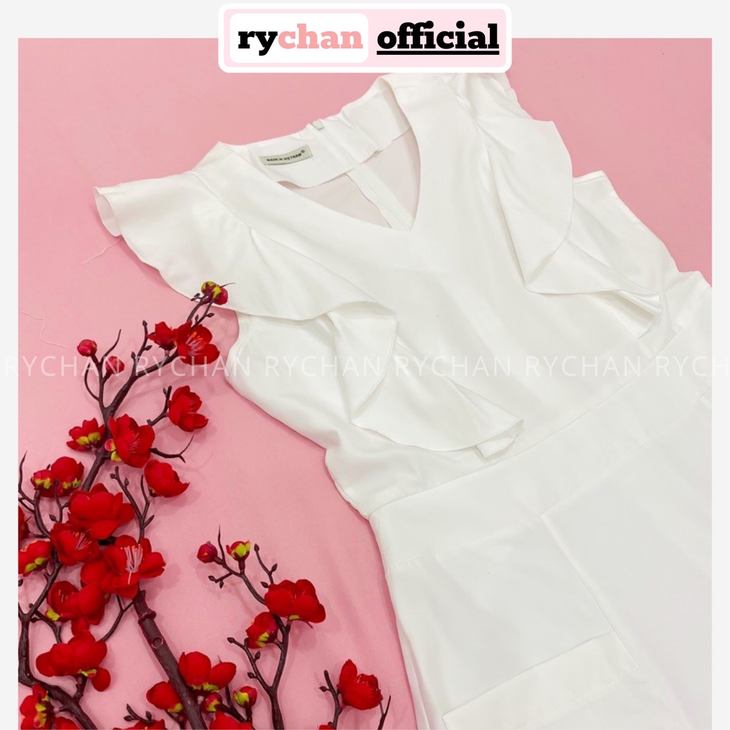 Đầm Nữ Đi Du Lịch Dáng Dài Xòe Cổ V Tay Phối Bèo Bo Eo 2 Túi Màu Trắng [ẢNH THẬT CUỐI] - DX9818
