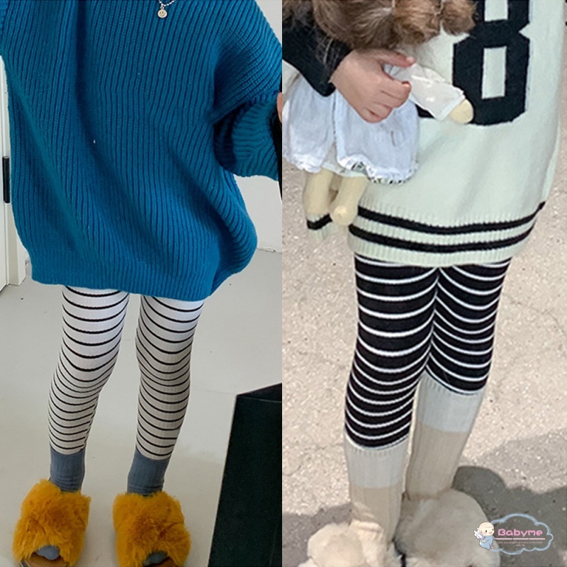 Quần Legging Họa Tiết Kẻ Sọc Dễ Thương Thoải Mái Phong Cách Hàn Quốc Cho Bé Gái