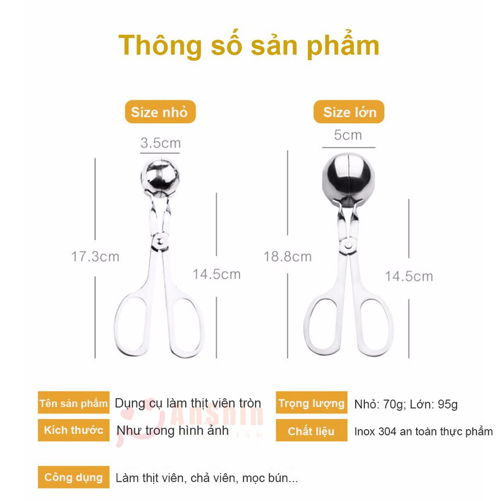 Kẹp làm thịt viên, chả viên Inox 304 cao cấp - dụng cụ viên thịt nấu ăn