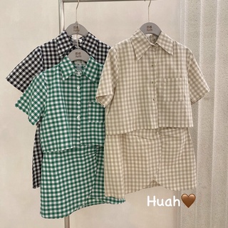 set áo sơ mi kẻ kèm cv kẻ rúm