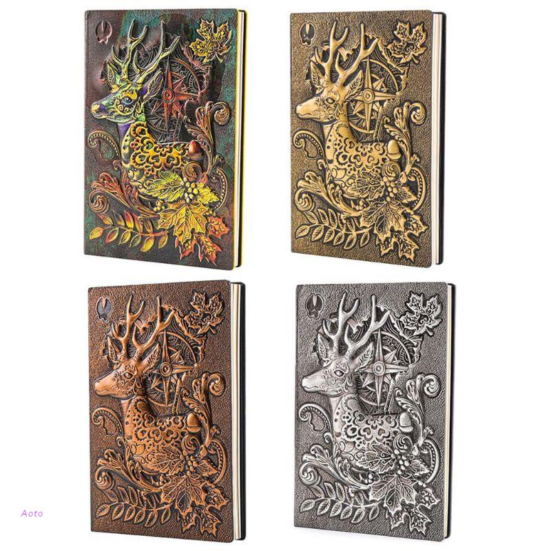 Sổ Tay Khổ A5 Bìa Da Dập Nổi Họa Tiết Hươu Sáng Tạo