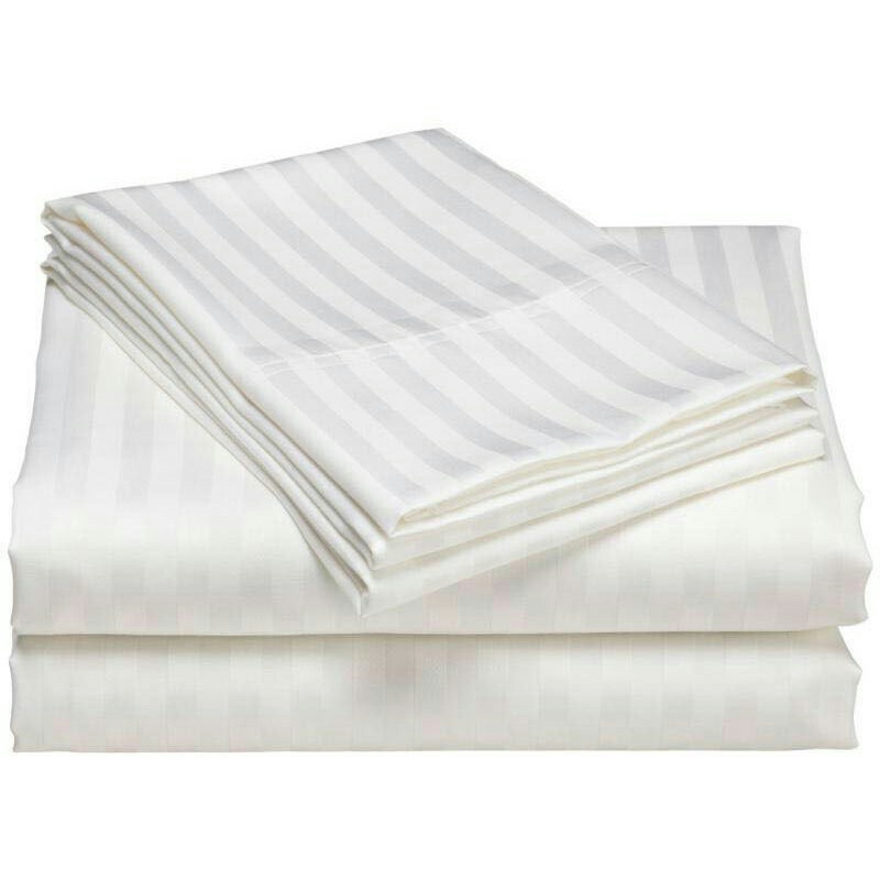 Bộ drap cotton trắng sọc khách sạn nệm 5-27cm