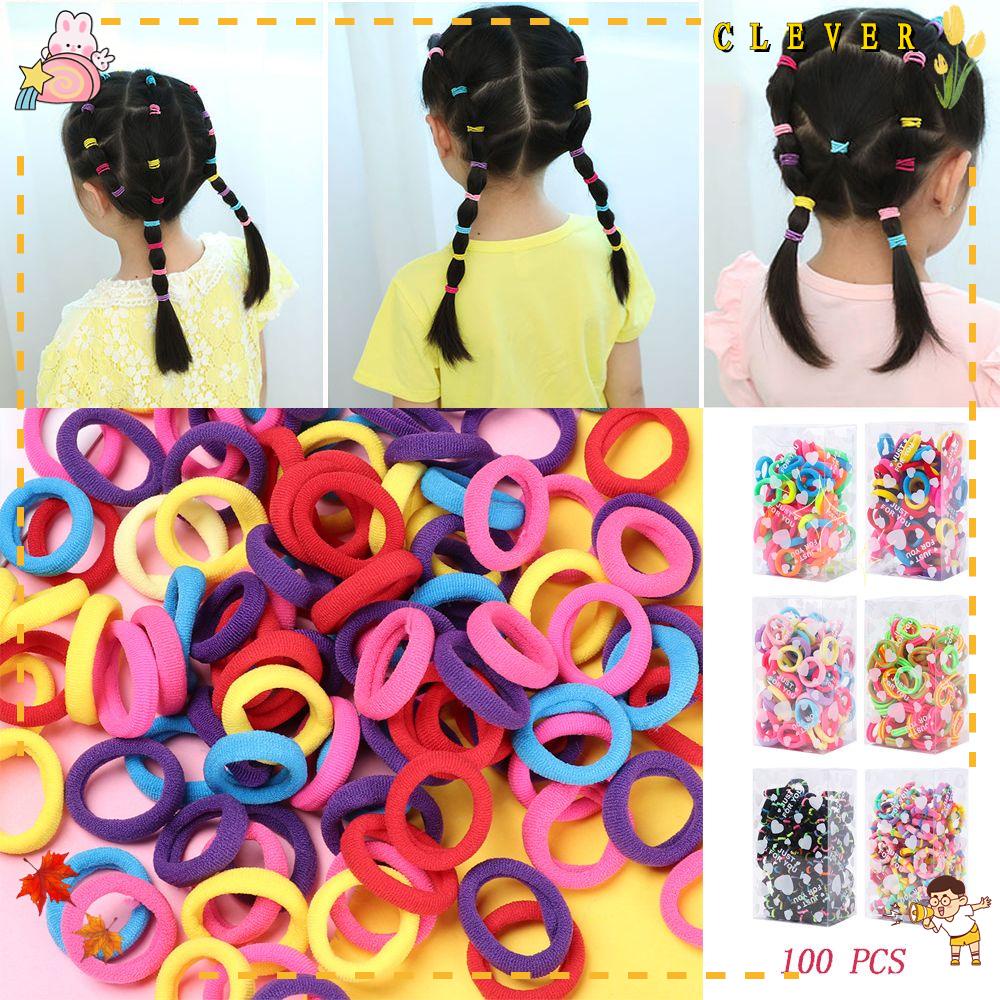 Hộp 100 Dây Thun Buộc Tóc Nhiều Màu Sắc Cho Bé Gái