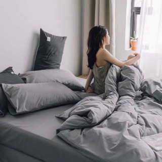 Bộ Chăn Ga Gối Cotton Tici Màu Ghi Xám