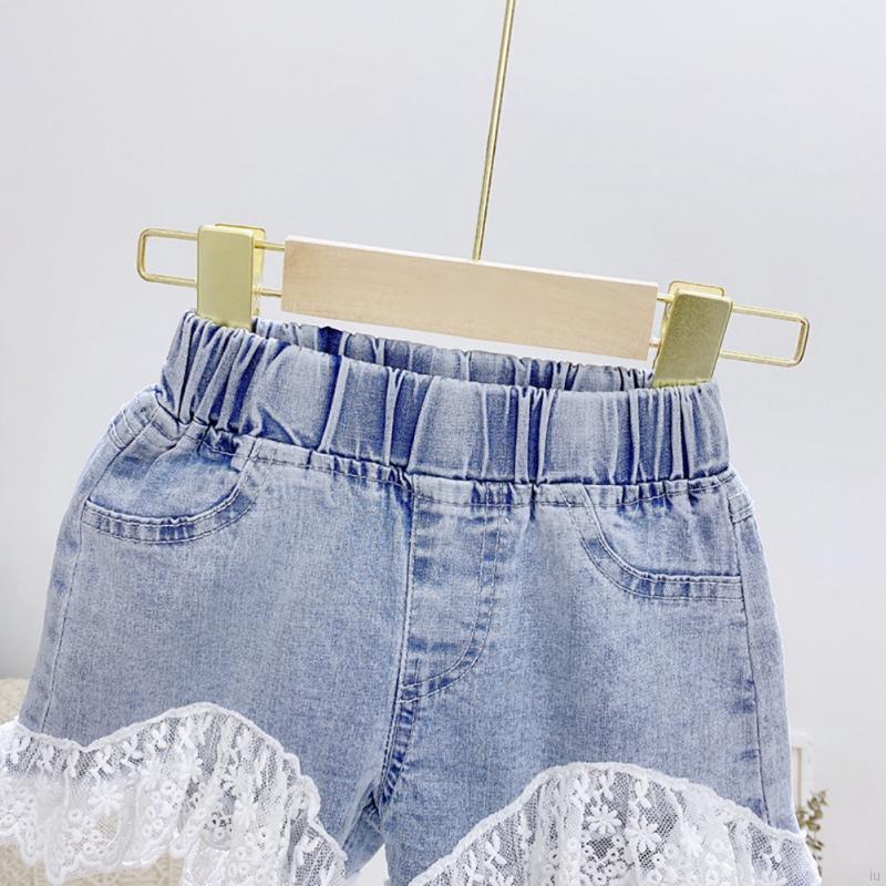 Quần Short Jeans Ống Rộng Màu Trơn Cho Bé Gái