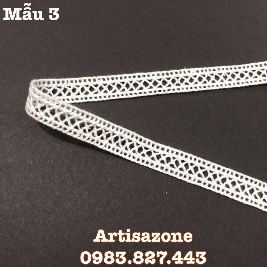 Ruy băng ren trắng cotton - Bản rộng từ 1,1cm - 4,5cm, dài 02 mét (tùy mẫu) - Đọc kỹ mô tả sản phẩm