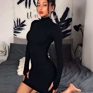 Váy cổ lọ🌼 FREESHIP 🌼 Đầm dáng ôm dài tay mùa đông phối bốt 2 màu đen ,be tôn dáng form dễ mang M_*6