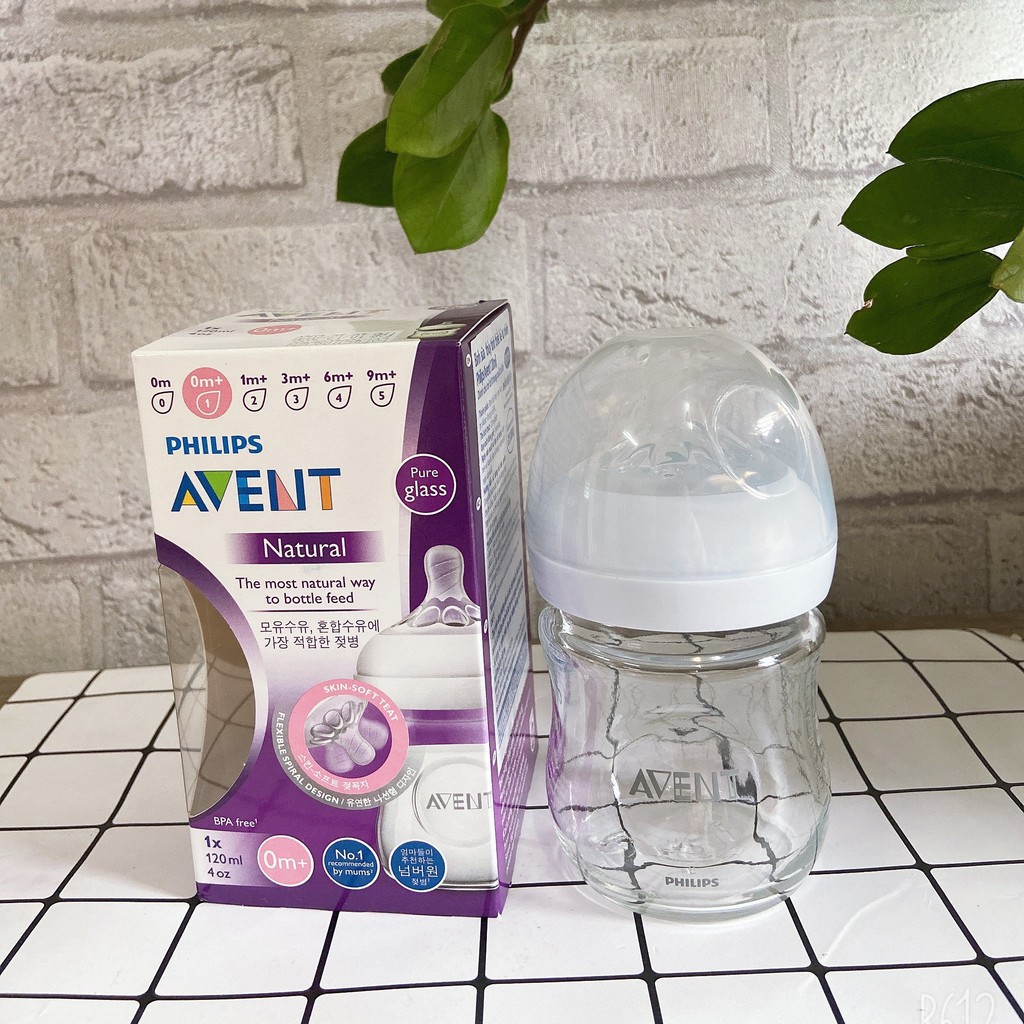 [Sx tại Pháp] BÌNH SỮA THỦY TINH Philips Avent Natural  120/240ML 100% Chính Hãng [Hỗ trợ đổi Size Núm]