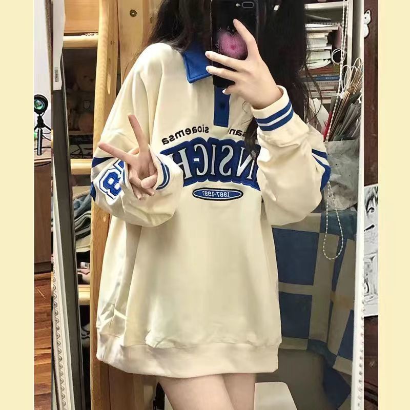 Áo Hoodie Mỏng Dáng Rộng Màu Sắc Tương Phản Phong Cách Mỹ Cổ Điển Thời Trang Cho Nữ