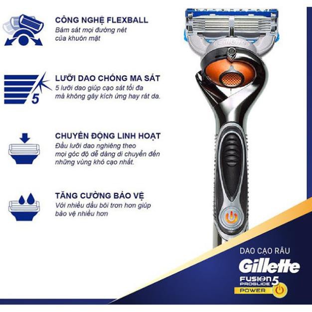 Dao cạo râu cao cấp 5 lưỡi Gillette Proglide Power (1 Cán+1 lưỡi+1 pin