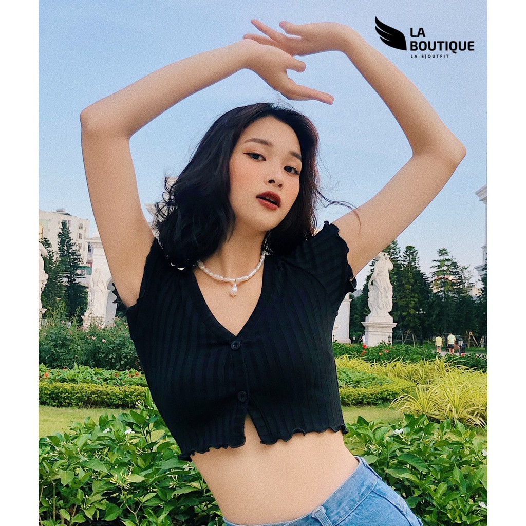 [Mã WABRM4  giảm 15% tối đa 50k đơn 150k] Áo Croptop V-Neck Cổ Tim LA BOUTIQUE | BigBuy360 - bigbuy360.vn