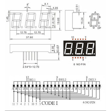LED thanh 7 đoạn 0.56 hiển thị số  sáng màu xanh đỏ