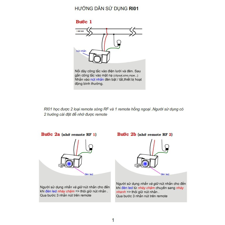 Hạt công tắc điện điều khiển từ xa RI01 - kết hợp 2 sóng IR và RF