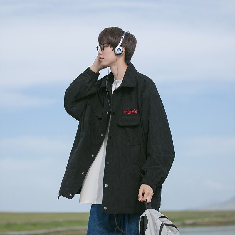 Áo khoác nhung tăm dáng rộng phong cách thời trang vintage Nhật Bản áo khoác nam