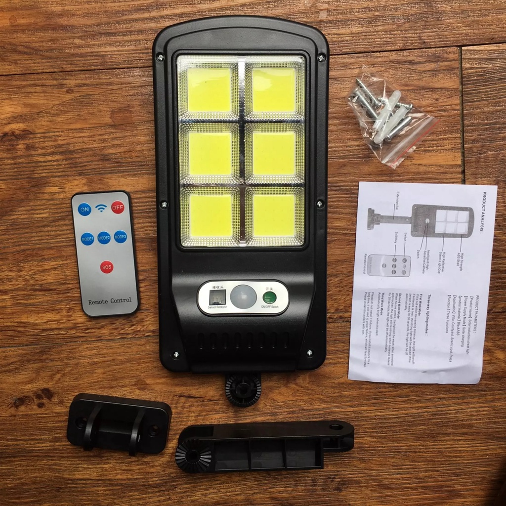Đèn led năng lượng mặt trời sân vườn có điều khiển 120 led 6 Cob cảm biến ánh sáng bóng người 150w | BigBuy360 - bigbuy360.vn