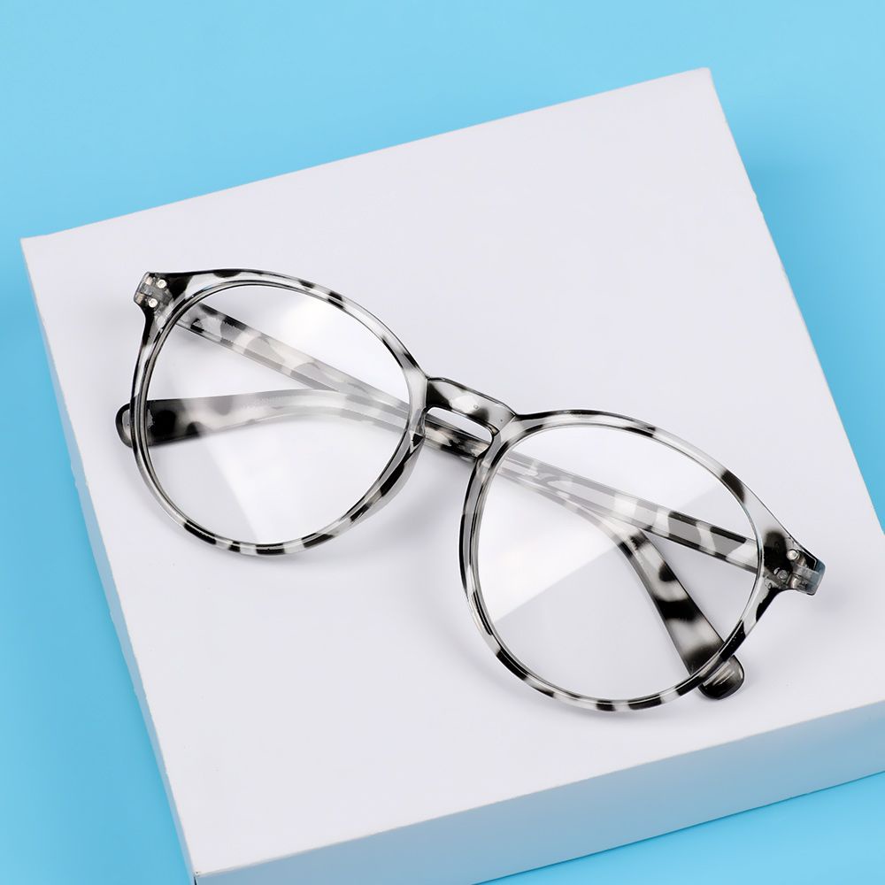 Mắt kính cận cận unisex gọng tròn màu đen chống tia UV in họa tiết da báo cổ điển độ 1.0~-4.0