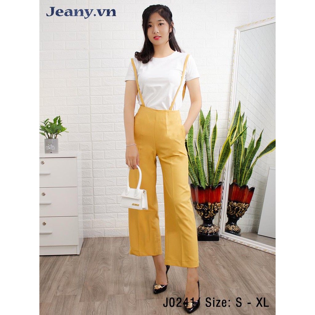 Set Áo Thun + Yếm Quần Tây Ống Suông Màu Vàng Siêu Sang Chảnh Siêu Tôn Dáng J0241