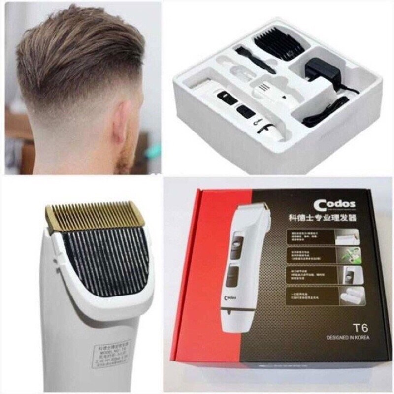 Tông đơ cắt tóc không dây-máy hớt tóc CODOS T6+Kéo hàng chính hãng