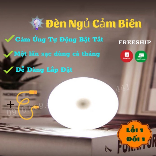 Đèn Ngủ Thông Minh Cảm Biến Chuyển Động Đèn Led Tròn Cảm Ứng Dán Tường Không Dây Hành Lang Cầu Thang Phòng Ngủ