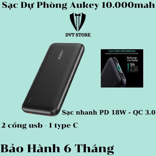 Pin Sạc Dự Phòng Aukey 10.000Mah - Sạc Nhanh PD QC 3.0 - Siêu Mỏng - Đa Dụng Nhiều Cổng Sạc