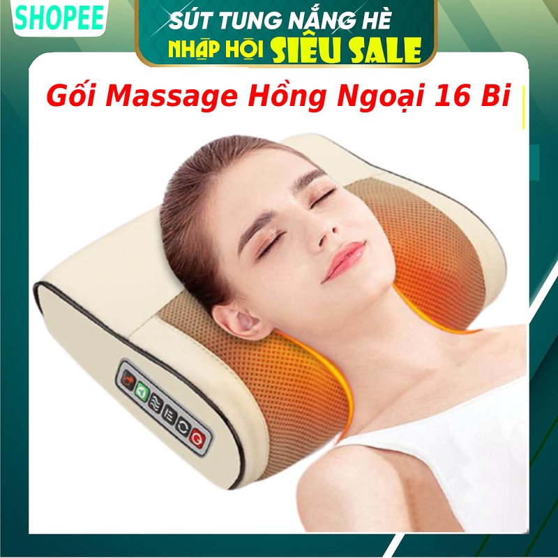 Gối massage hồng ngoại trị liệu 16 bi ☀️FREESHIP☀️ Gối mát xa - Máy massage Cổ, Vai, Gáy, Lưng, Eo