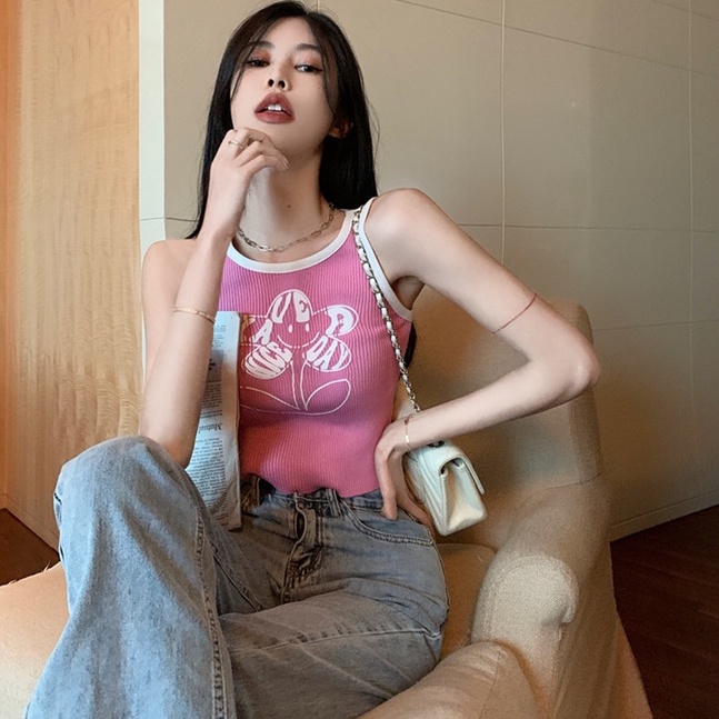 Áo hai dây nữ ZHELIHANGFEI dệt kim hình bông hoa gợi cảm thời trang