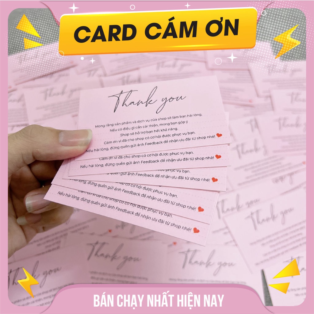 50 Tấm Card cám ơn, giấy cám ơn màu hồng - Giấy i300 - 1 mặt