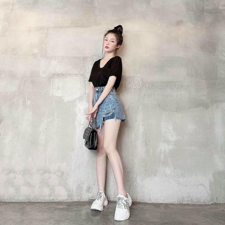 quần short bò giả váy rách