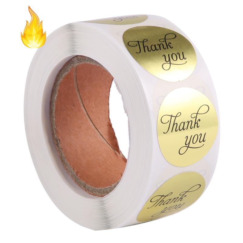 Cuộn 500 Nhãn Dán Giấy Vàng Tròn 1 Inch In Chữ Thank You