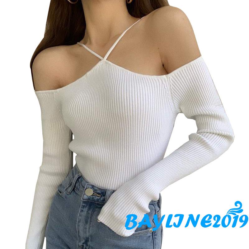 Áo Len Tay Dài Trễ Vai Thời Trang Quyến Rũ Dành Cho Nữ