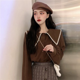 (Có sẵn) áo sơ mi nữ cổ thuỷ thủ thêu (kèm ảnh thật)