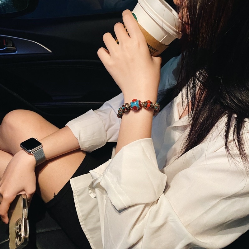 -Vòng tay thiết kế, Lưu Ly charm Inlay Tây Tạng - Bình an thu hút vận khí - Mẫu thiết kế
