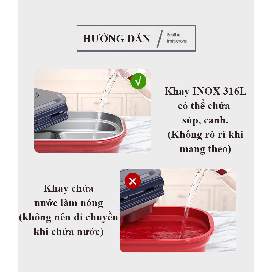 [INOX 316L VĨNH CỬU] Khay để cơm ăn dặm cho bé Karpelle (Anh), giữ nhiệt 3 ngăn inox 316L siêu bền, có nắp đậy kèm muỗng