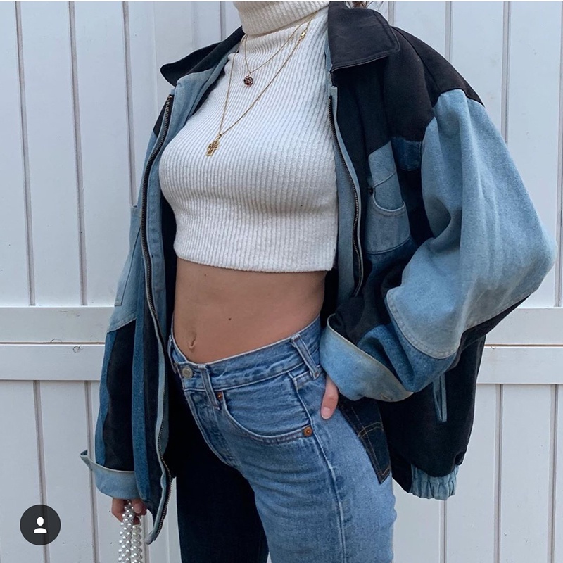 Áo khoác bò Patchy Denim jacket có khoá kéo