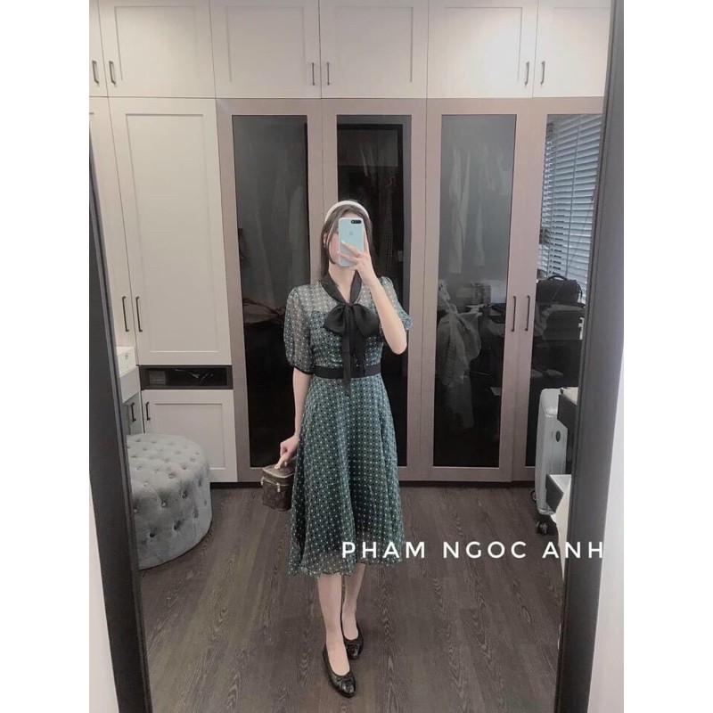 BÁN SỈ VÁY VOAN TƠ CHẤM BI MÀU XANH CHO NỮ | BigBuy360 - bigbuy360.vn