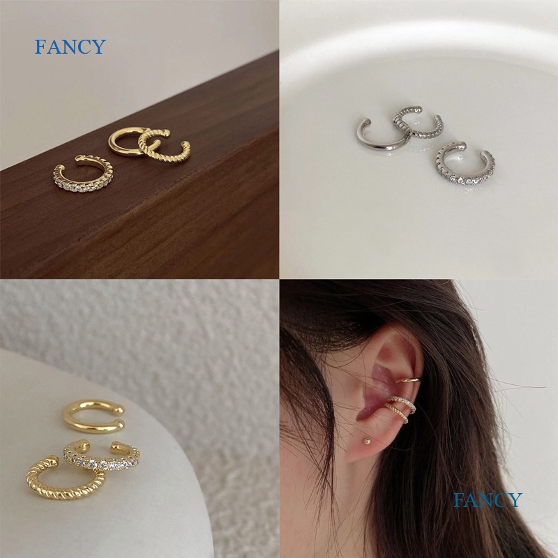 1 Bộ Khuyên Kẹp Vành Tai Tròn Mạ Bạc 925 Đơn Giản