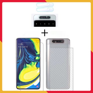 Combo cường lực dẻo cho Samsung A80, 2 decal sau và 4 miếng dán camera