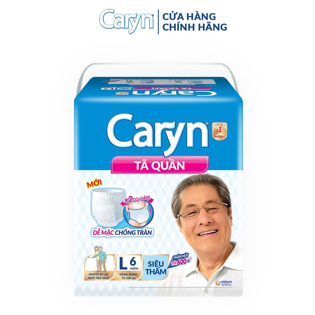 Bỉm người lớn CARYN siêu thấm dạng quần đủ size M7/L6 miếng, bỉm người già chống tràn mềm mại di chuyển tiện lợi