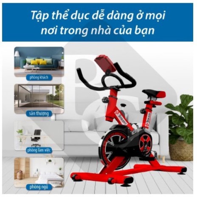 Máy đạp xe đạp tập thể dục tập gym Queen Sport X9 khung thép chịu lực sơn tĩnh điện bánh đà 8kg chuyển động dây curoa