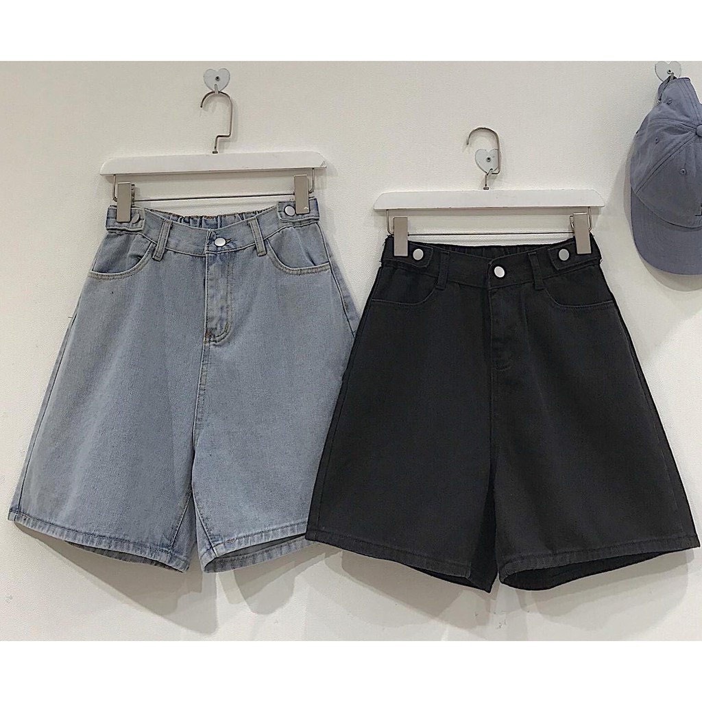 Quần Short Jean Nữ Nút Hông quần ngố bò xuông quan sooc đùi jeans nữ dày dặn không dãn-MINXY
