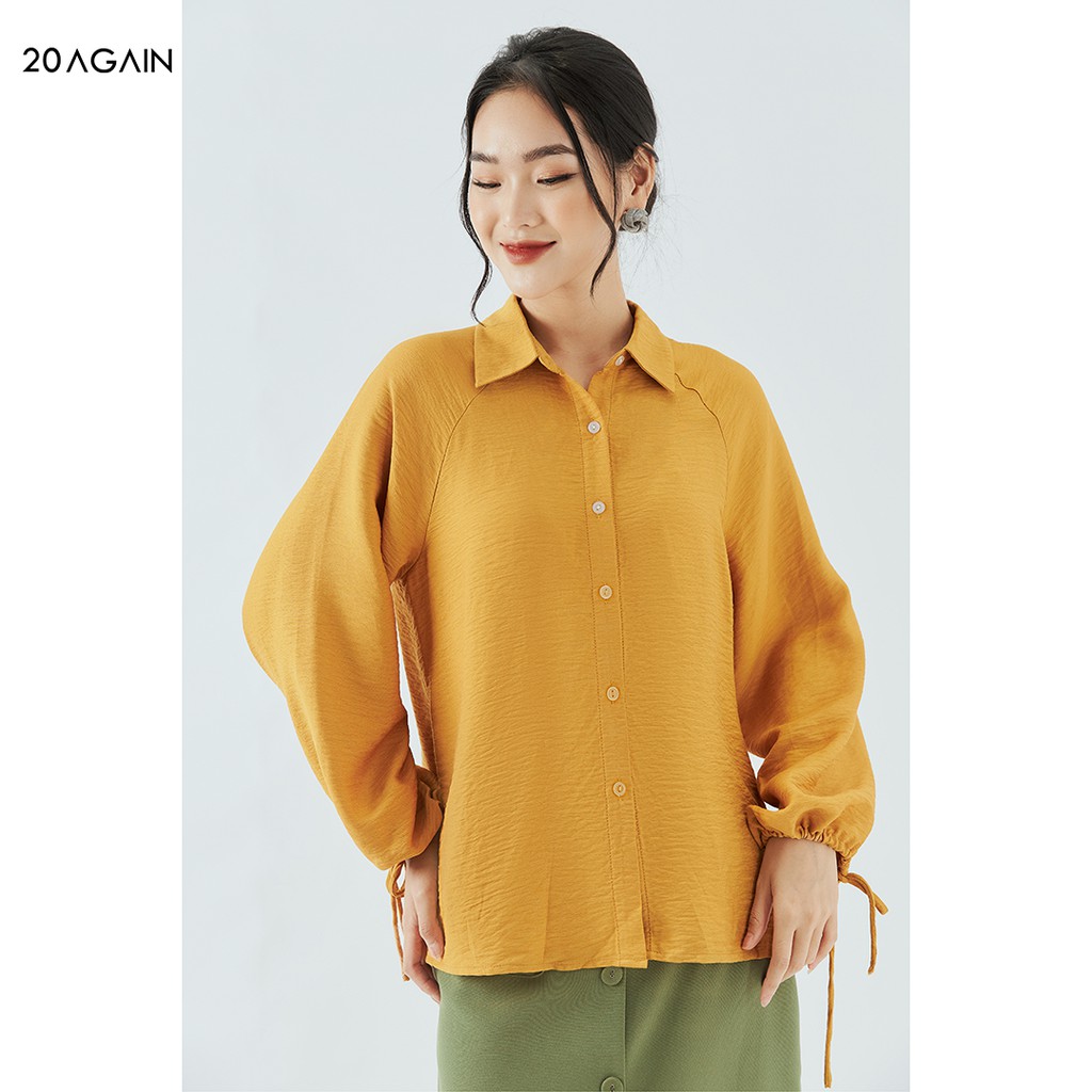 [Mã WABR20A30 giảm 10% đơn 99K] Áo sơ mi nữ dài tay cổ đức 20AGAIN tay bồng buộc dây thiết kế công sở ASA1671