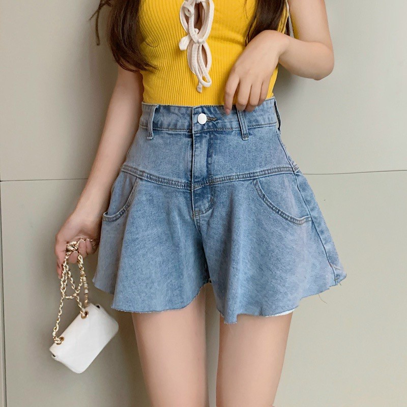 Quần Jean Kiểu Short Đùi  Nữ Ống Loe Lưng Cao Siêu Đẹp Beveda